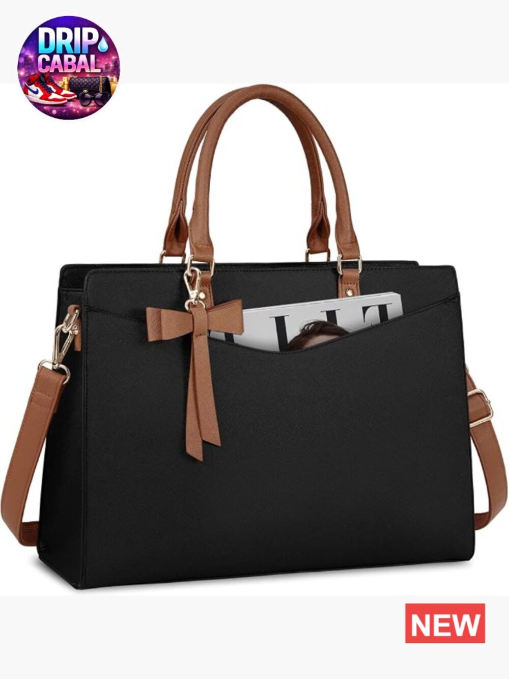 PU Leather Laptop Tote Bag for Women 15.6 Inch Work Briefcase Waterproof